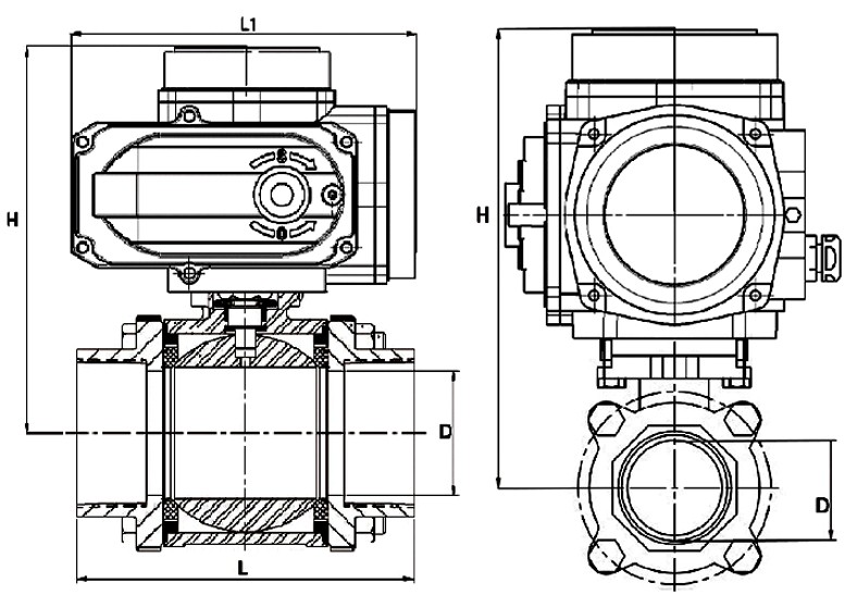 Q961F-16P电动三片式球阀结构图.jpg Q961F-16P电动三片式球阀结构图.jpg
