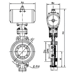 D673W气动三偏心对夹蝶阀(图1) D673W气动三偏心对夹蝶阀(图1)